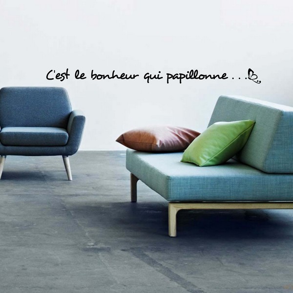 Voorbeeld van de muur stickers: Le bonheur papillonne...